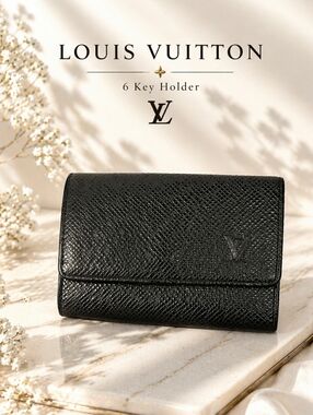 Authentic Louis Vuitton 6-Key Holder – Black Leather – Silver Hardware
